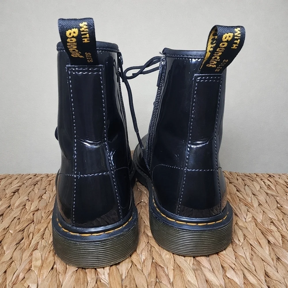 Dr Martens 1460 Youth Black Patent Leather Combat Boots Lace Up Side Zip